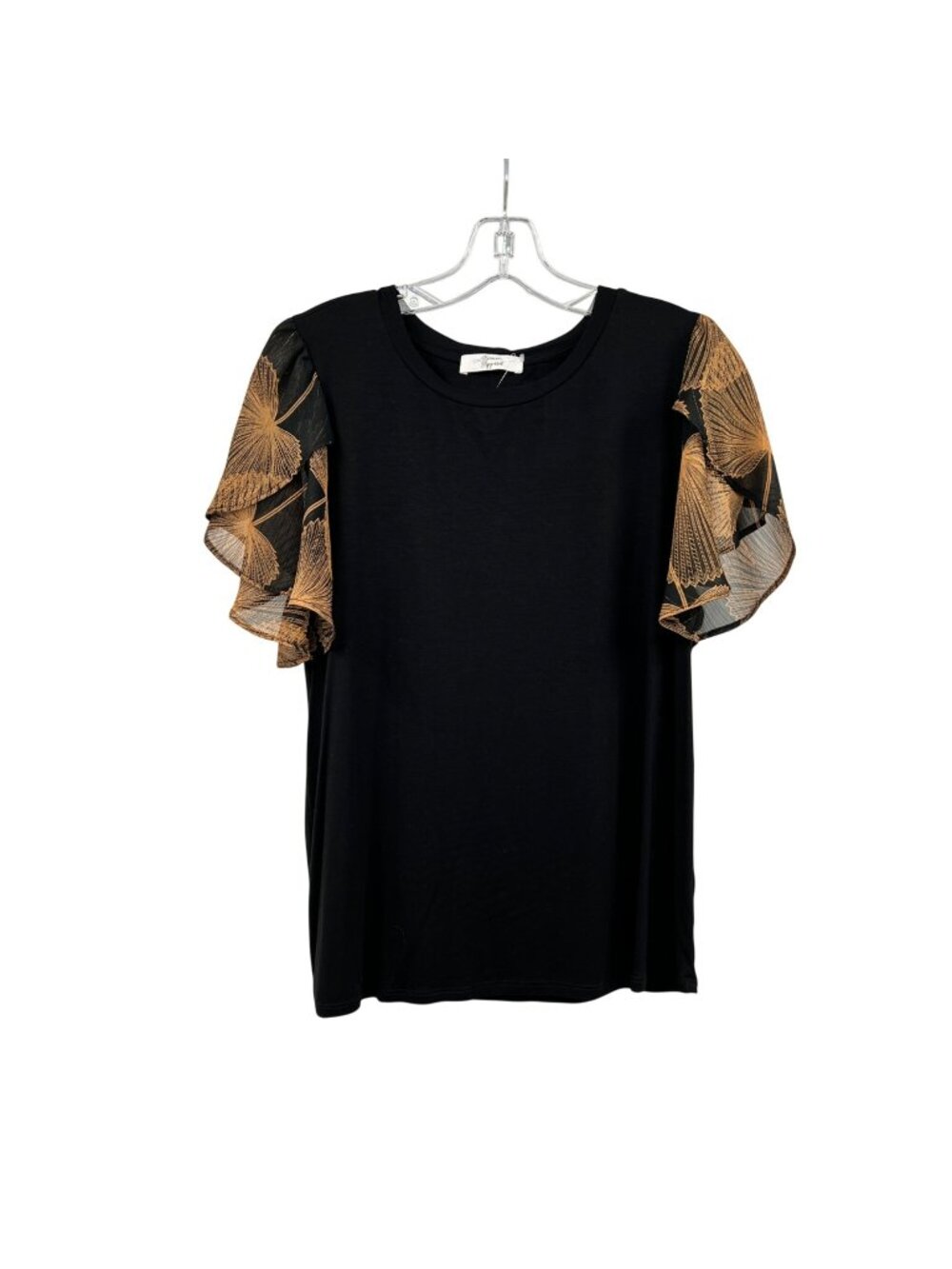 Beacon Apparel Womens Top Short Petal Sleeve Black/Multi Size Large